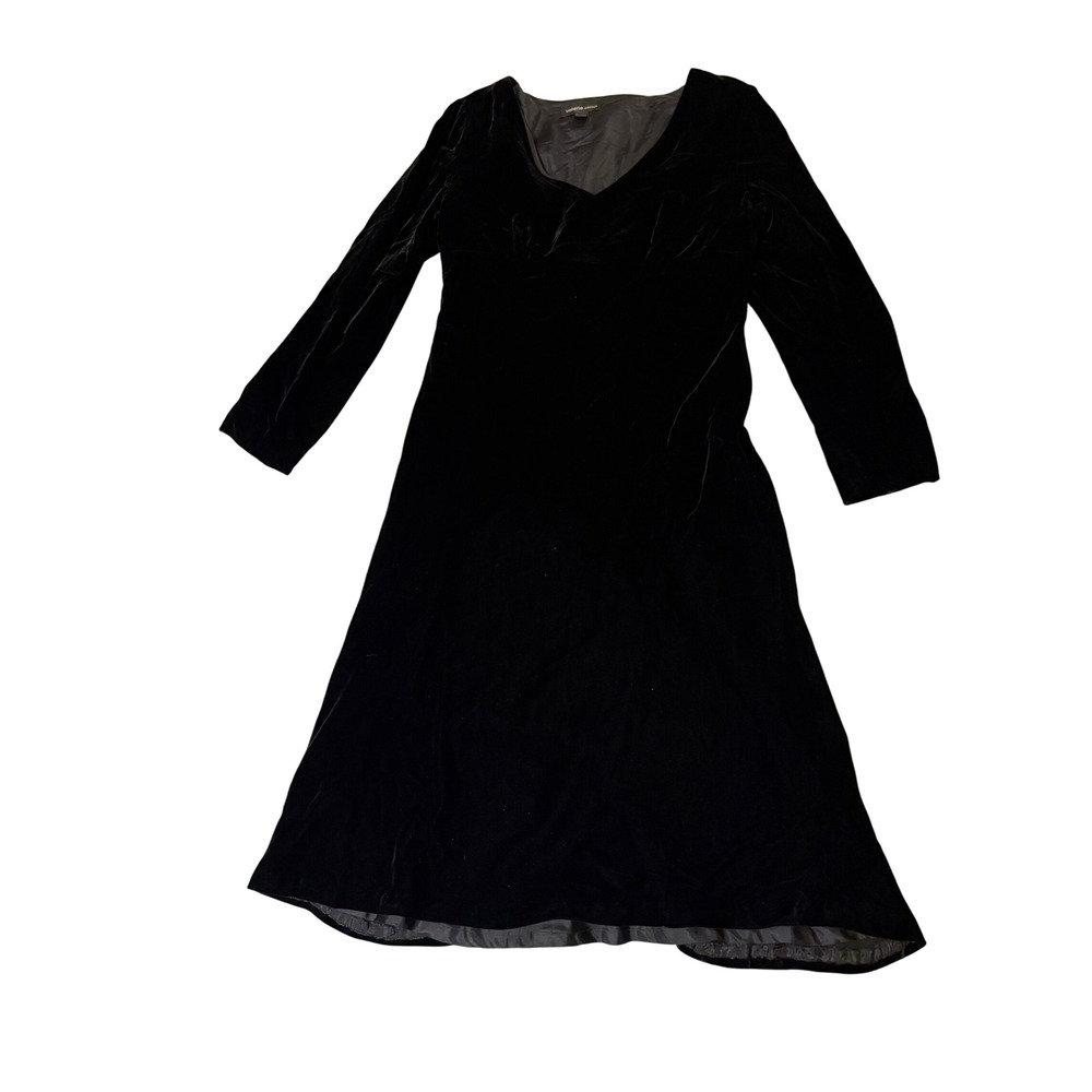 Valerie Dresses Size 14 Black Silk Blend Lined Velvet Long Sleeve V-Neck Dress